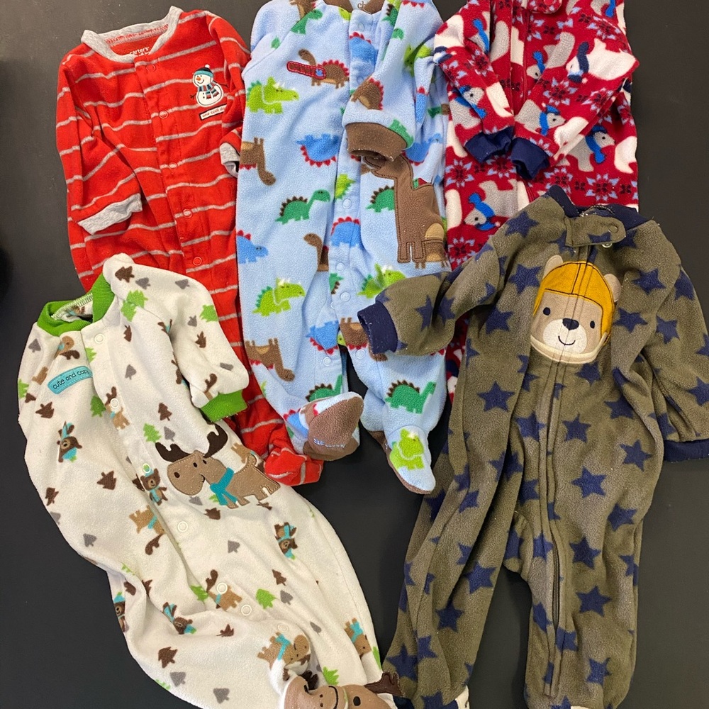 Baby 0-3 Month Fleece Footies Pajamas Outfit LOT